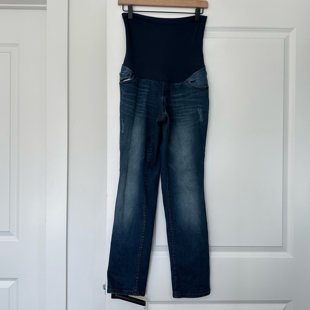 Indigo Blue (S) Maternity Full Panel Dark Wash Stretch Denim Blue Jeans